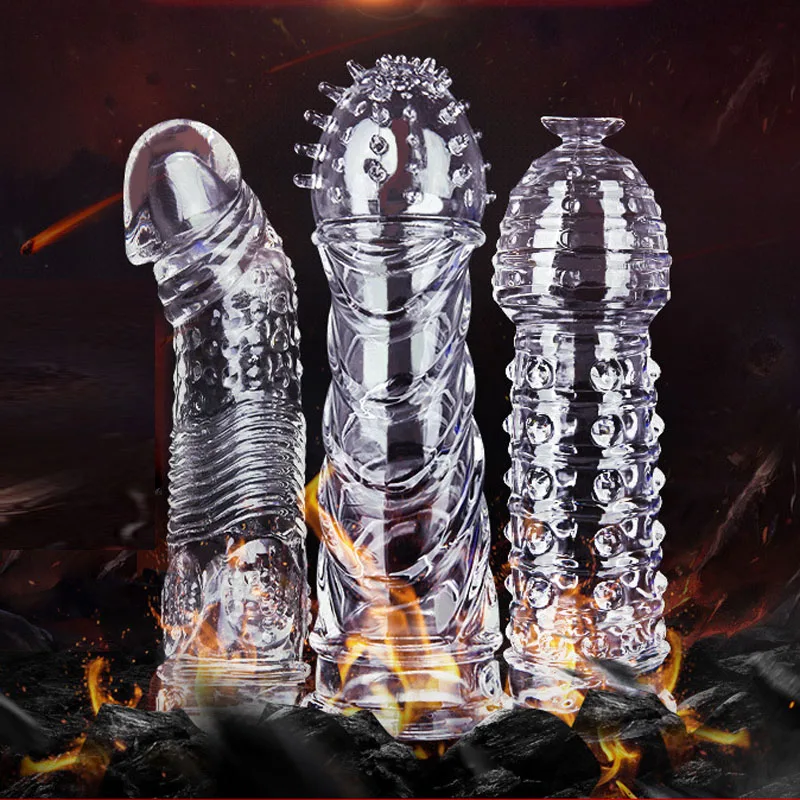 3 Types Penis Sleeve Reusable Condoms Male Penis Enlargement Delay Ejaculation Adult Sex Toys G-spot Stimulate Sex Toys for Men