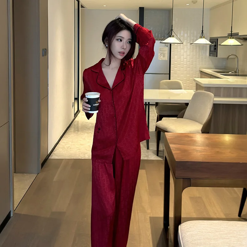 2024 Autumn Highend Two Piece Long Sleeved Pant Jacquard Embroidery Set Women Sleepwear Fashion Seasonal Luxury Ins Style Pajama