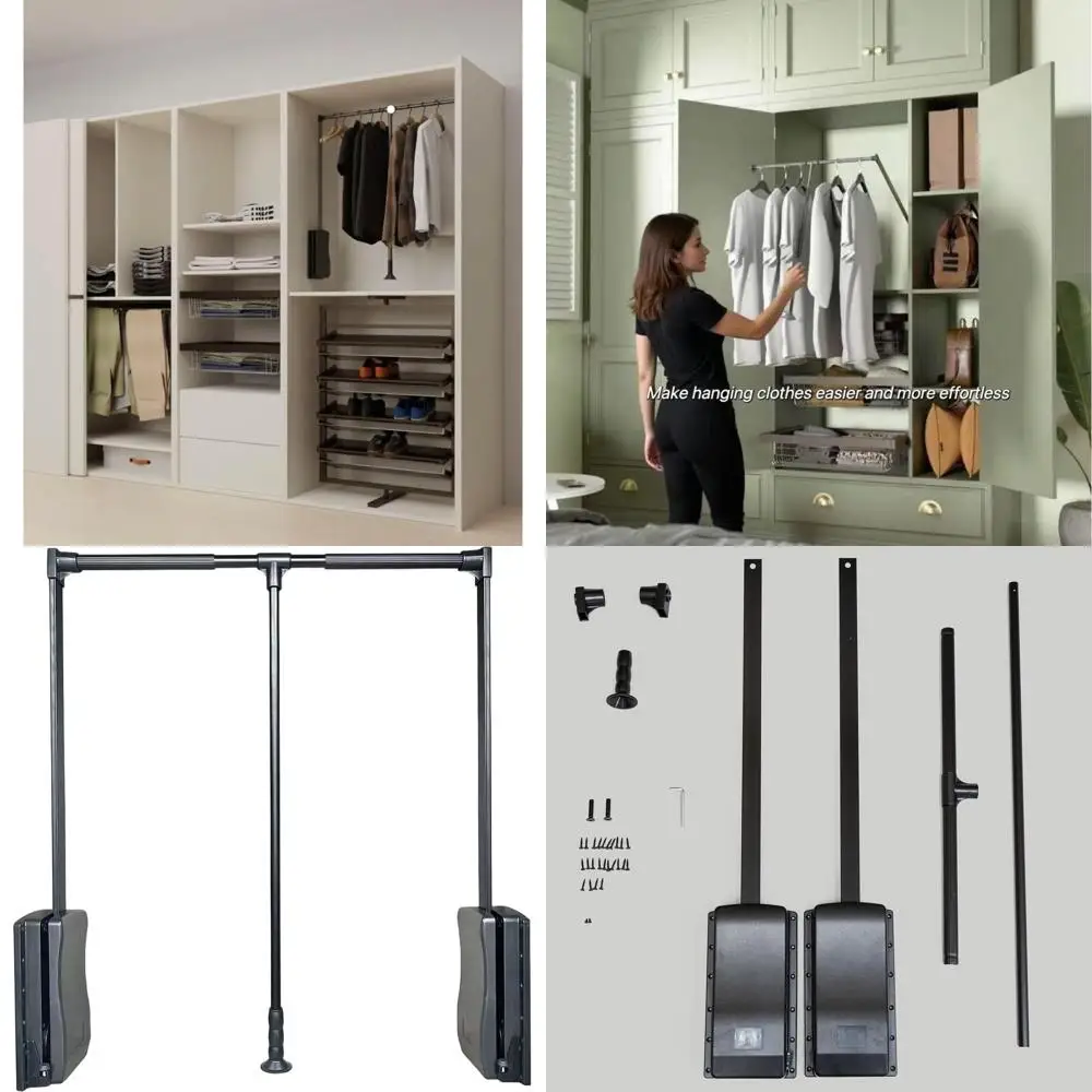 

Wardrobe lift clothes rack,Pull Down Closet Rod for Hanging Clothes, Retractable Wardrobe Hanger for Cabinet, Aluminium alloy Tu