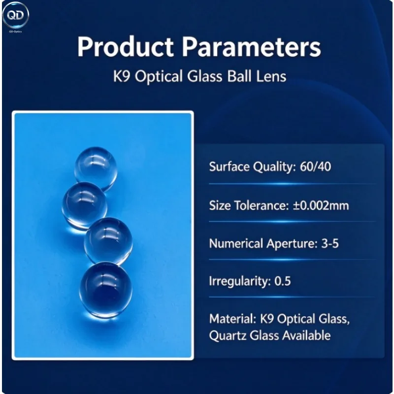 H-K9L &Fused Silica Optical Ball Lens, Dia 0.7-40mm Sphere Lens for Fiber Coupling,Fiber Laser Sensing,Sperm Viability Detection