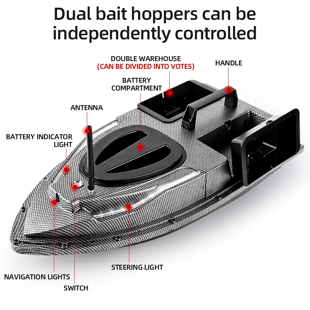 Telecomando GPS Bait Boat 40 punti 500M Auto Driving Return 1.5KG V700 RC Fish Finder Boat con luce di sterzo per la pesca