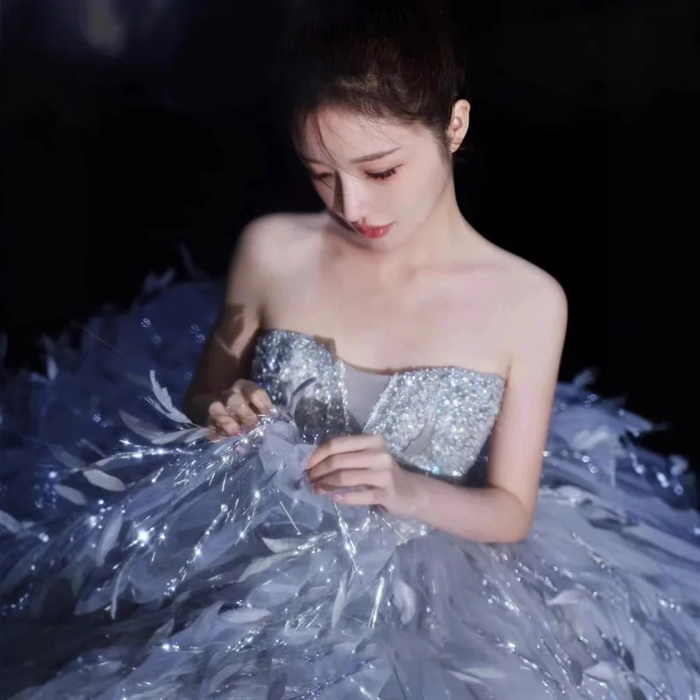 새로운 공주님 이브닝 드레스, 슈퍼 페어리 페더, 우아한 생일 파티, 성인 행사, 무도회 드레스 슈트