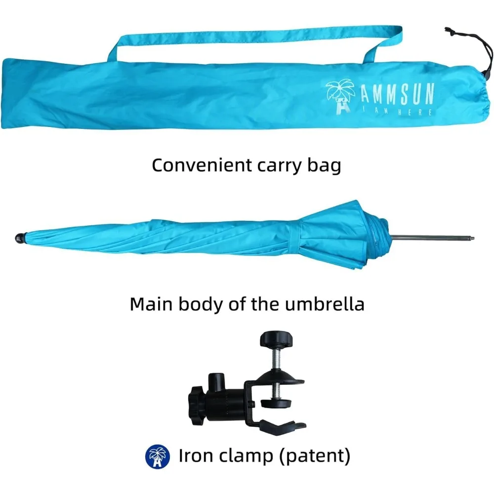 AMMSUN-XL Guarda-chuva com braçadeira universal, portátil, giratória de 360 graus, UPF 50 +, camping, 52"