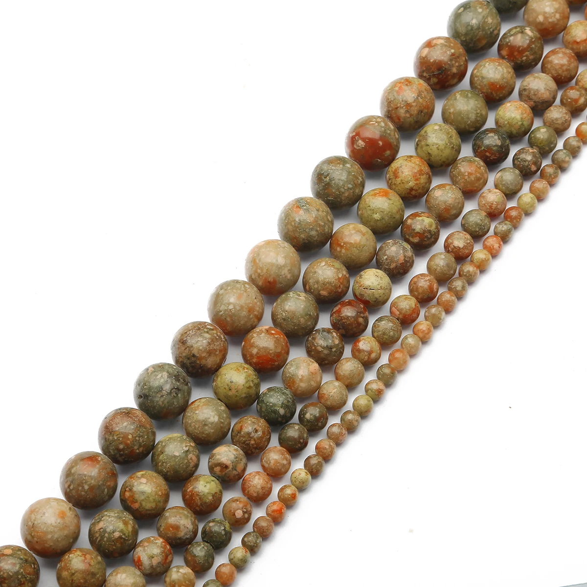 Vintage natürliche grüne Unakite-Steinperlen, lose runde Abstandsperlen für die Schmuckherstellung, DIY-Armband, Halskette, Ohrring-Zubehör – Detail 3