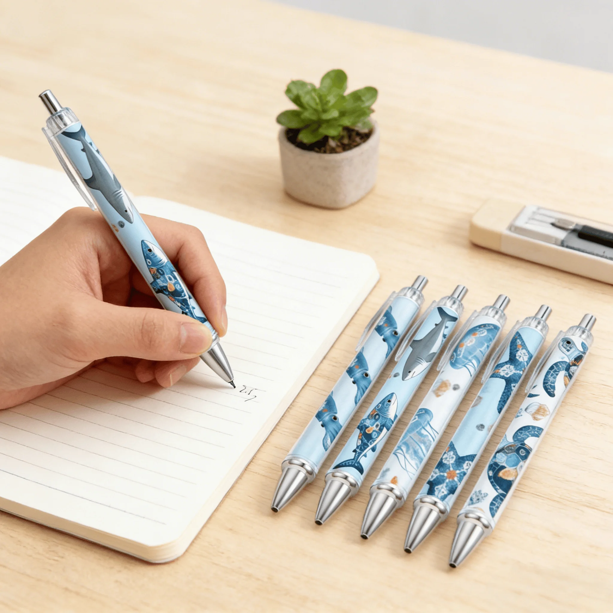 

6PCS/12PCS ocean themed roll paper ballpoint pen, blue ocean themed gift pen, extendable and smooth office gift pen