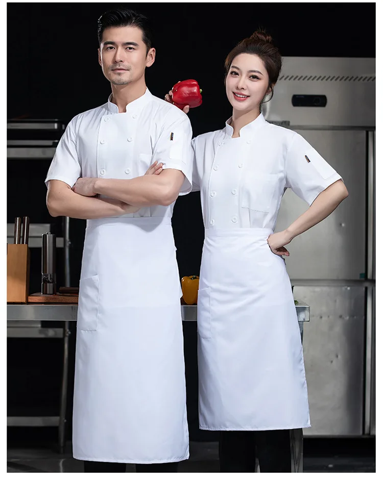 أكمام قصيرة وزرة الشيف ، تنفس ، رقيقة ، زي المطبخ الخلفي ، مطعم وعاء ساخن ، الوجبات السريعة ، الفندق ، الطعام ، الصيف