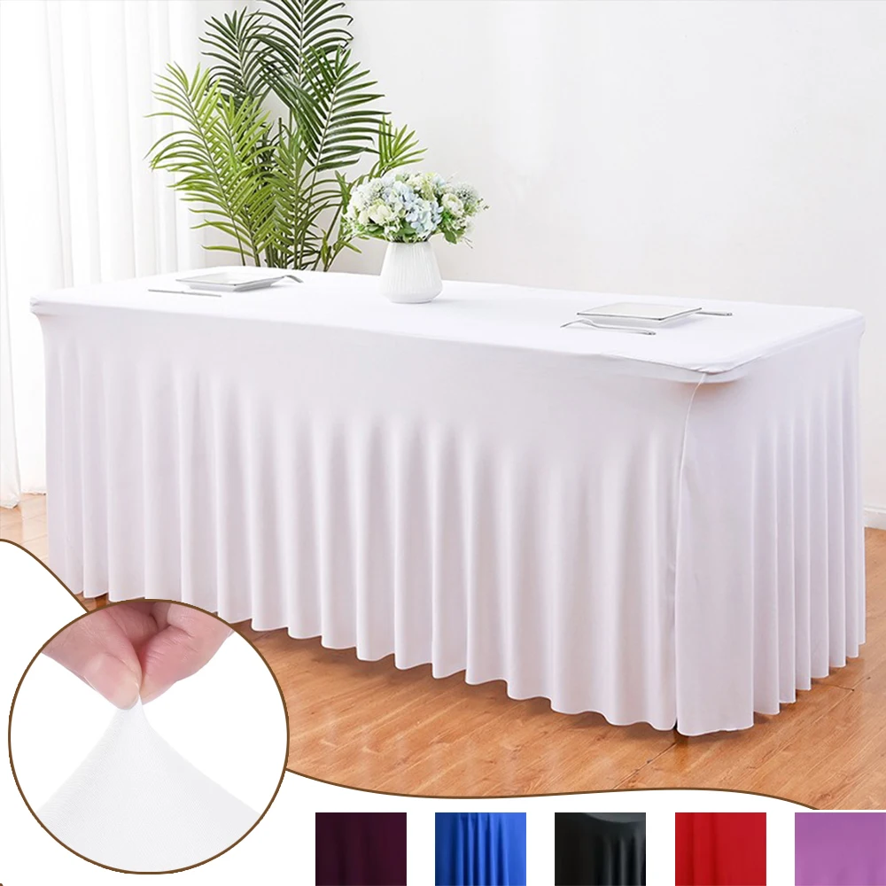 

4FT/6FT/8FT Rectangular Elastic Skirt Table Cloth for Wedding Birthday Banquet Party Decorations Fiesta Decoración De Bodas 1PC