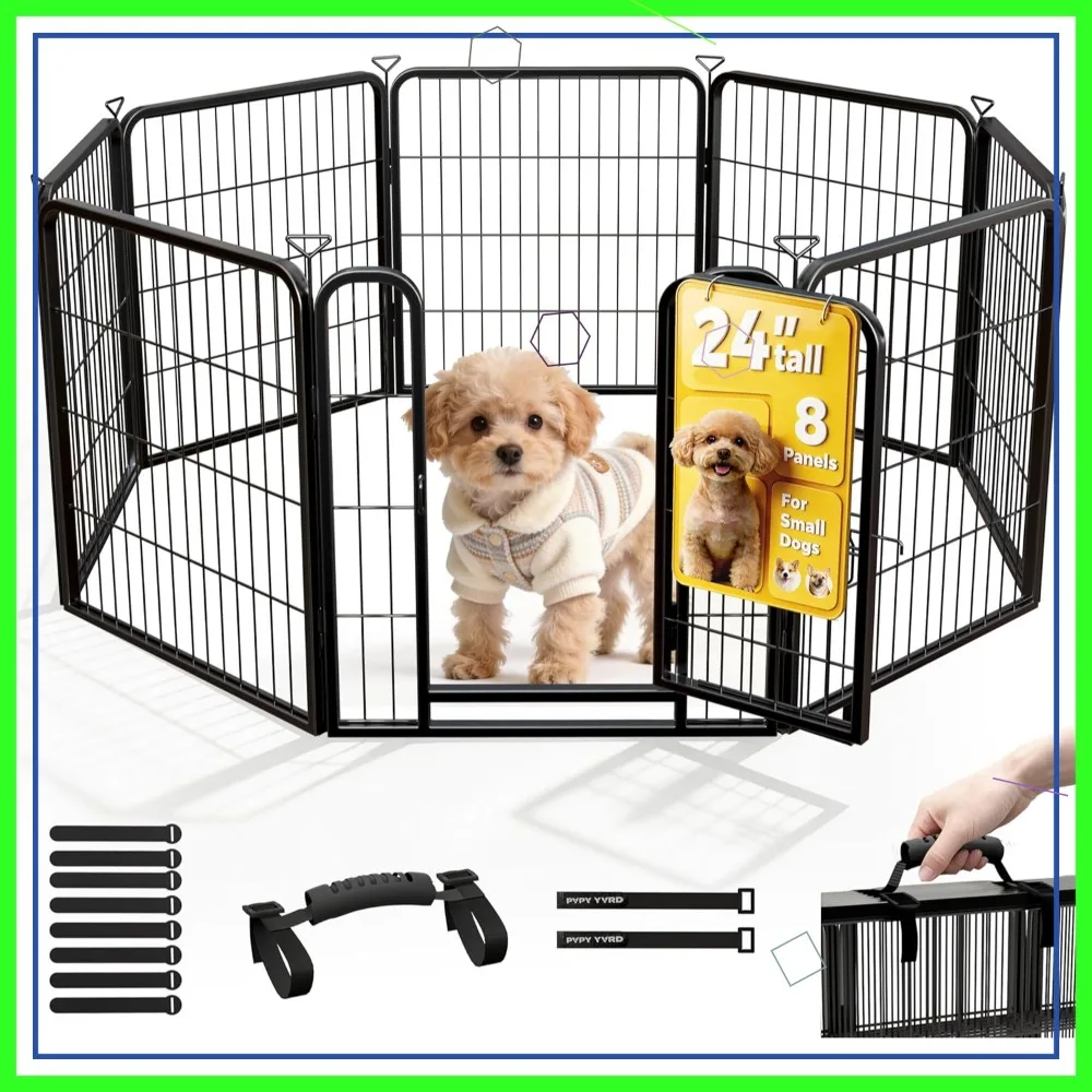 

24-Inch 8-Panel Dog Playpen for Indoor, Outdoor, Yard & RV Camping, Heavy Duty Metal Fence for Puppy & Small Dogs