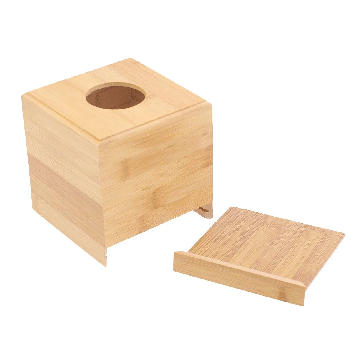 

Wooden Tissue Box Cover Decorative Paper Napkin Holder Sliding Panel for Home Office Bathroom 11.50x11.50x8.50cm