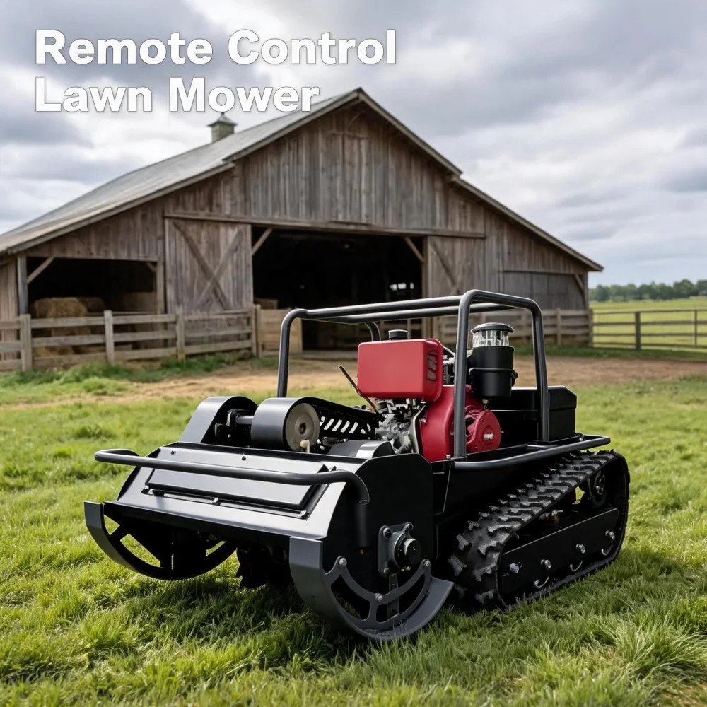 Small Tracked Lawn Mower 800mm Cutting Width Multi-use Grass Trimmer Remote Control CE Certified Simple Design All-Terrain Farm