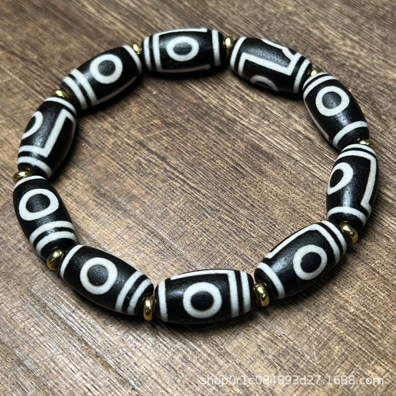 Tibetan-style antique patina old agate one, two, three, four, five, six, seven, eight, nine-eyed dzi bead bracelet men and