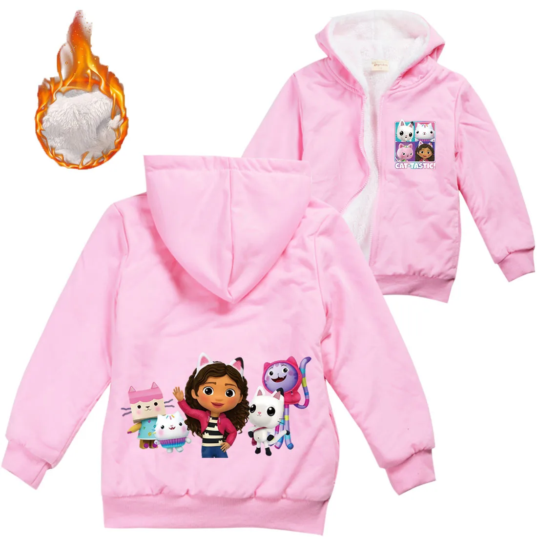 Gabys Poppenhuiskleding Kinderen Cartoon Gaby Chatjassen Baby Meisjes Winter Warme Ritsjassen Kinderen Dikke Fleece Pluche Bovenkleding