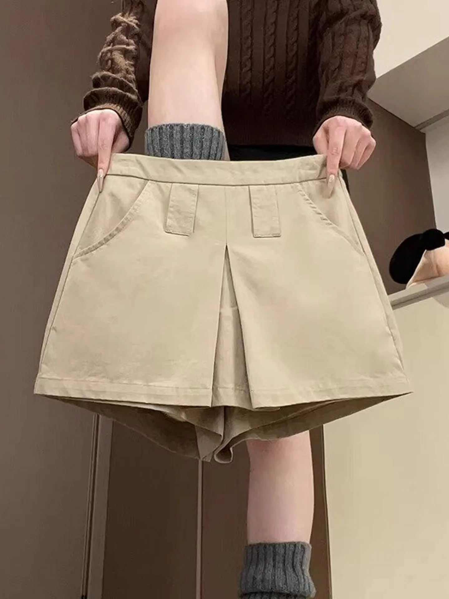 

High Waist A-Line Casual Shorts Women's Spring Summer 2026 New Style Slimming Wide Leg Workwear Skirt Pants Fake Two-Piece