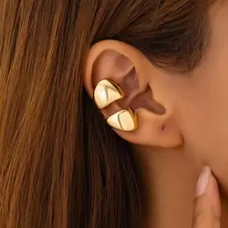 KunJoe 1PC Design Curved Smooth Surface No Piercing Ear Clip Earrings for Women Fashion Statement Irregular Geometric Ear Cuff