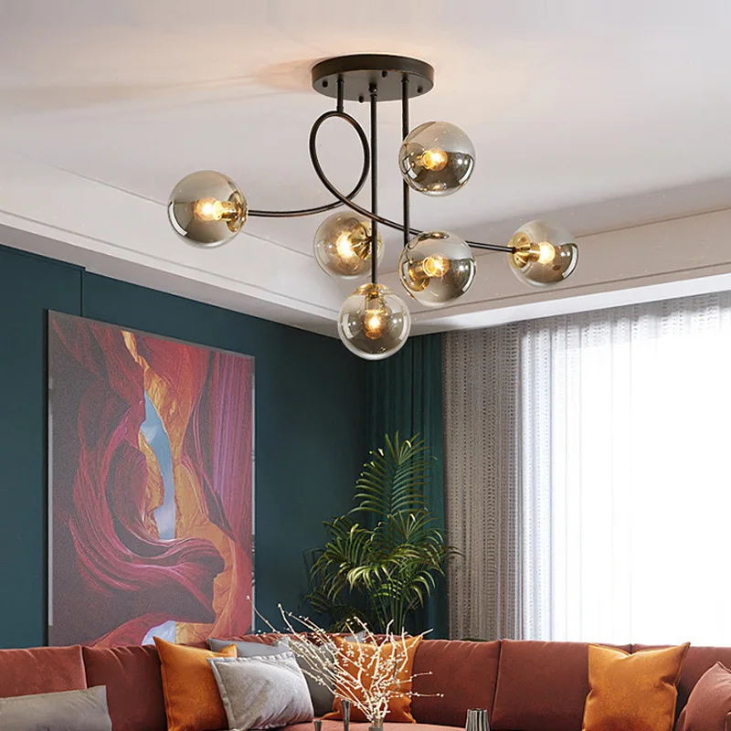 Nordic Gold/Schwarz Luxus Anhänger Licht Magic Bean Glas Decke Kronleuchter LED für Wohnzimmer Schlafzimmer Wohnkultur Decke lampe