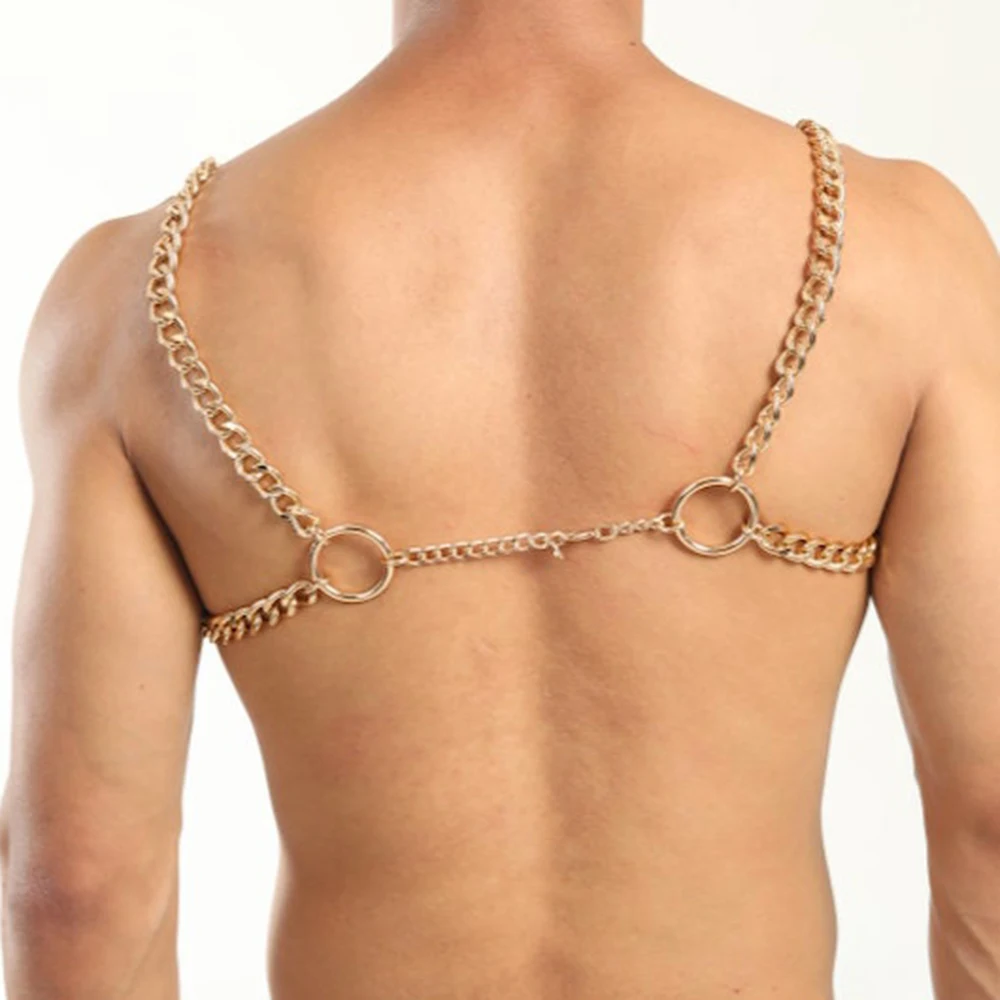 Sexy Men Fashion Accessories Metal Cosplay Hollow Out Body Strap Chain Gay Sissy Harness Club Chest Jewelry Necklace Bdsm Fetish