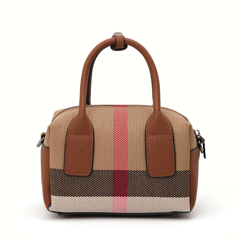 Checkered design women\'s small handbag made of high-quality canvas and cowhide materials