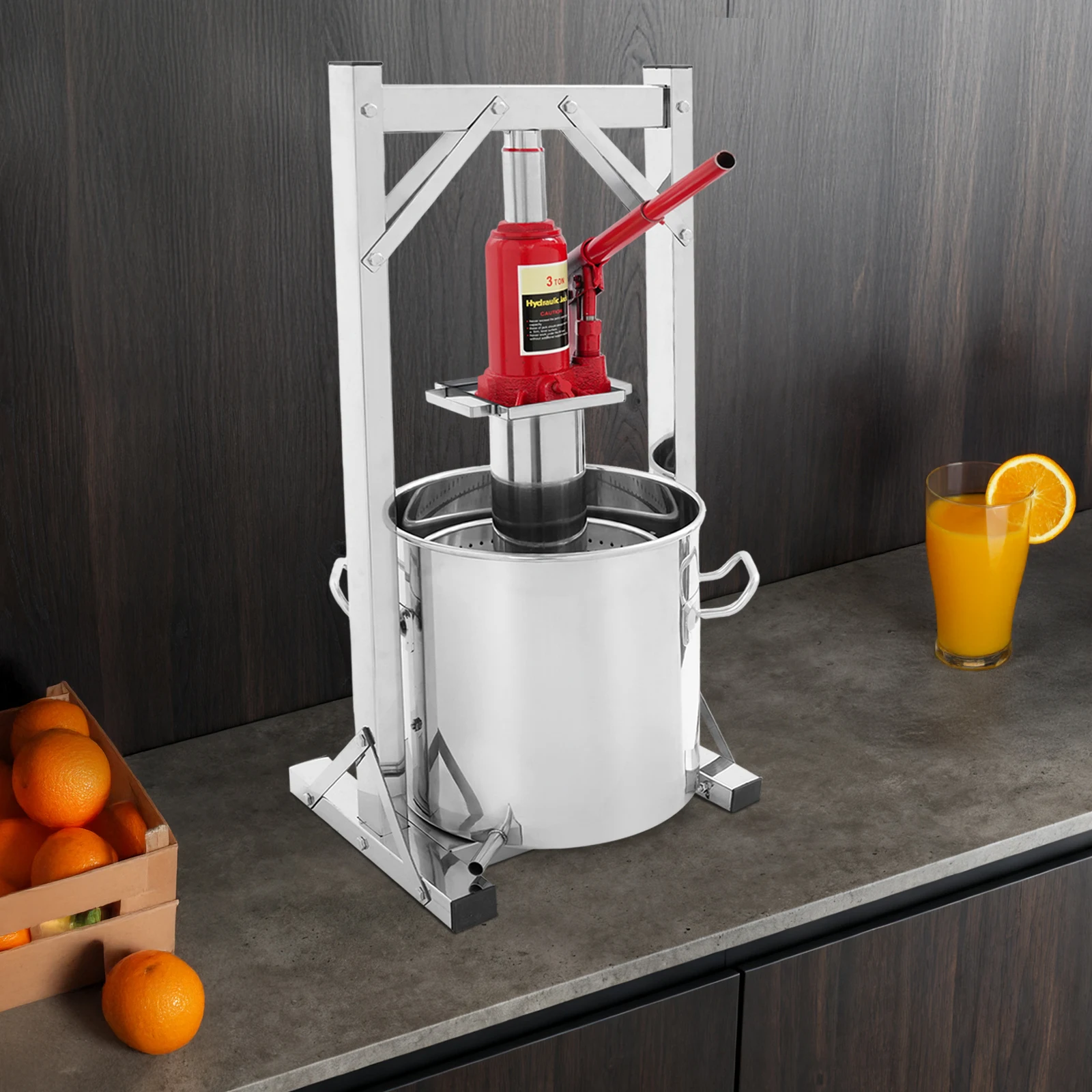12L Hydraulic Fruit Wine Press, Manual Juice Extractor for Making Juice Wine Cheese, Steel Frame & Jack