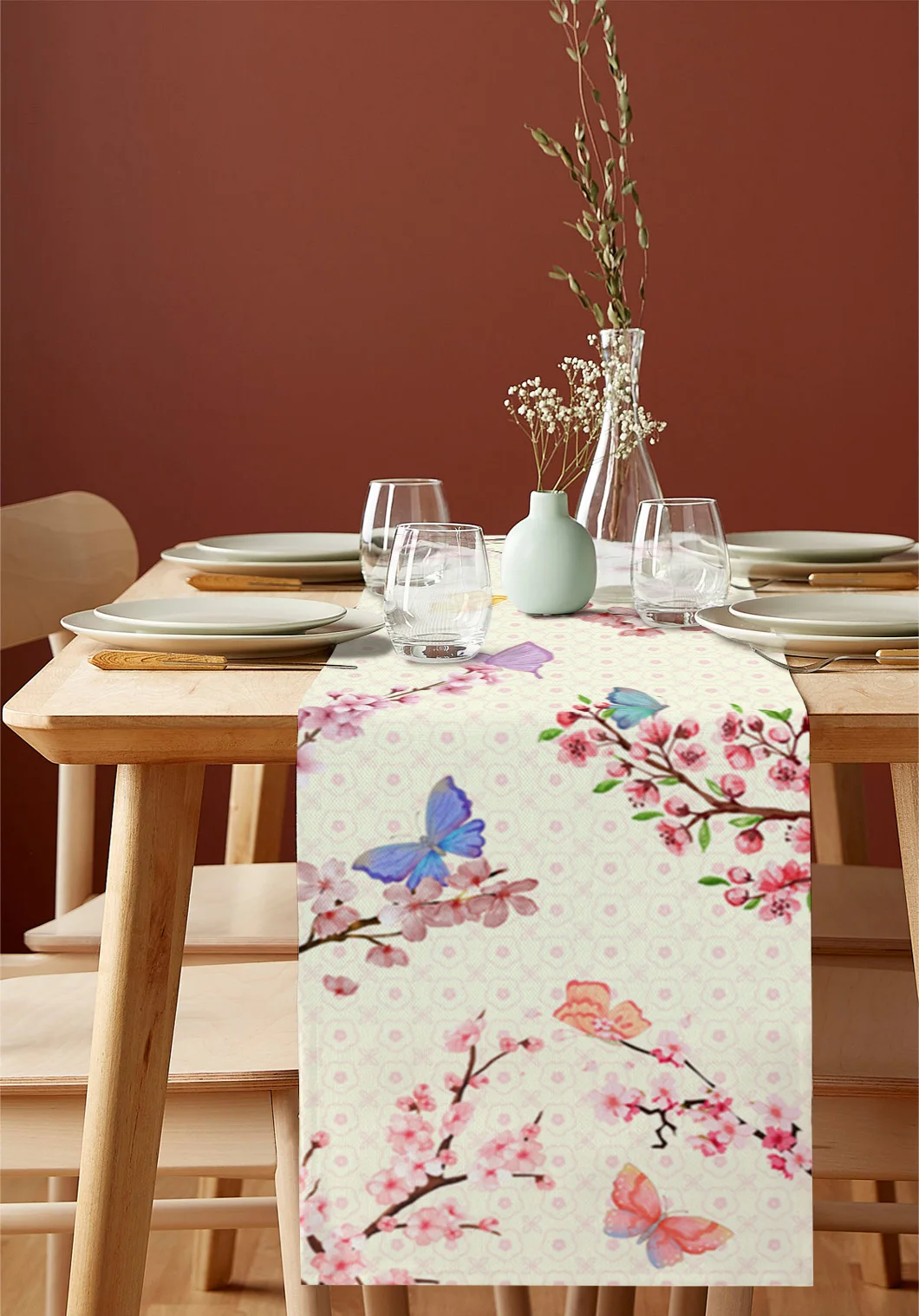 Butterfly Cherry Blossom Plum Luxury Wedding Decorations Home Party Tablecloth Cafe Table Decor Table Runners for Home Kitchen