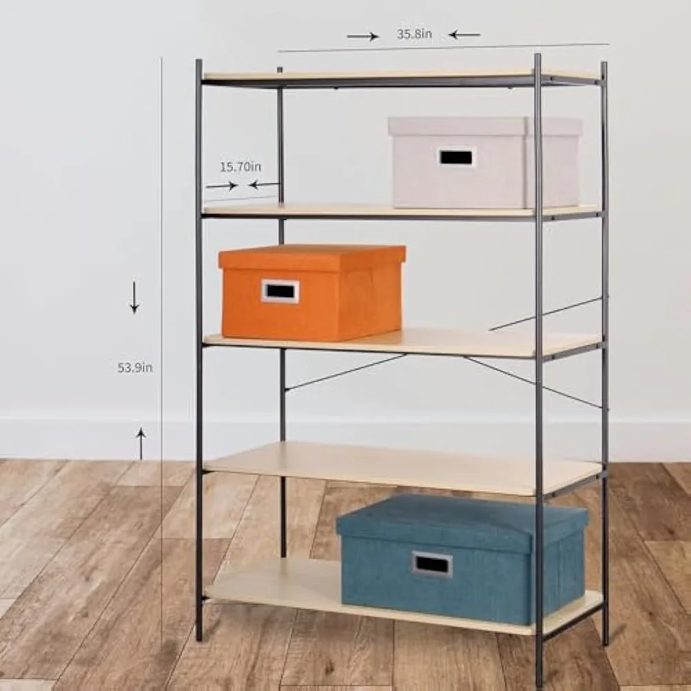 رف كتب خشبي حديث مكون من 5 طبقات - خزانة كتب قائمة بذاتها ومنظم تخزين للمكتب المنزلي وغرفة النوم وغرفة المعيشة #3