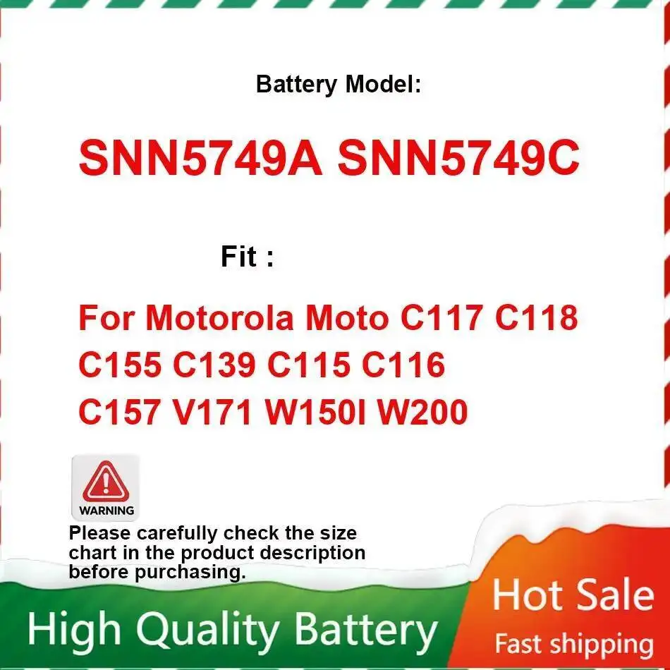 

Аккумулятор мобильного телефона SNN5749A SNN5749C 920 мАч для Motorola Moto C117 C118 C155 C139 C115 C116 C157 V171 W150I W200