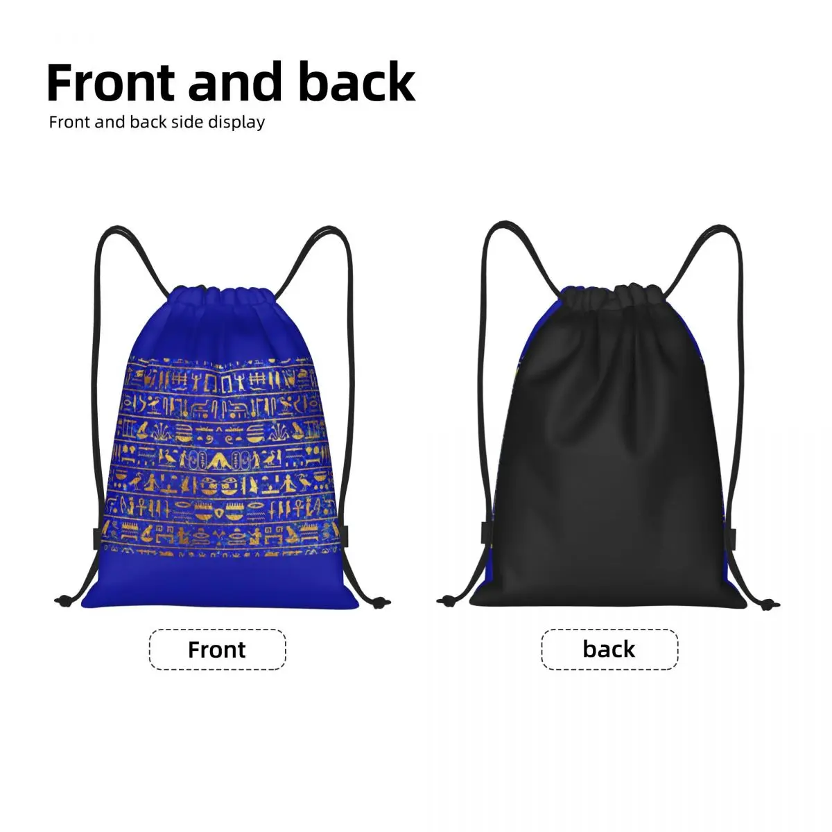 Custom Blue Lapis And Gold Hieroglyphics Drawstring Bags Portable Sports Gym Sackpack Ancient Egypt Art Training Backpacks