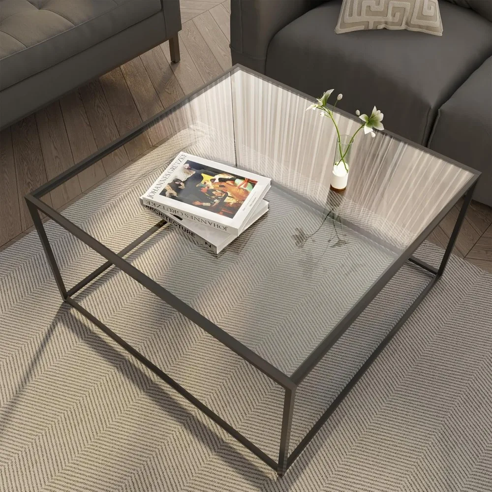 

Modern Glass Coffee Table - Minimalist Design for Living Room, Durable Tempered Glass Top, Ideal Sofa Side Table