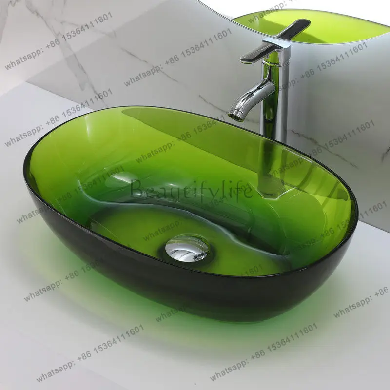 Color transparent artificial stone resin washbasin on the table transparent crystal art
