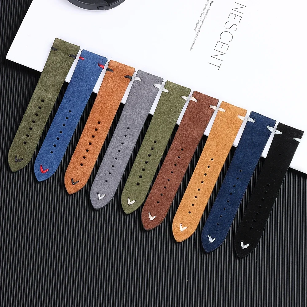 18mm 20mm 22mm Soft Suede Leather Watch Strap for Seiko for Omega Cowhide Watch Strap Quick Release Bracelet Vintage Wrist Band