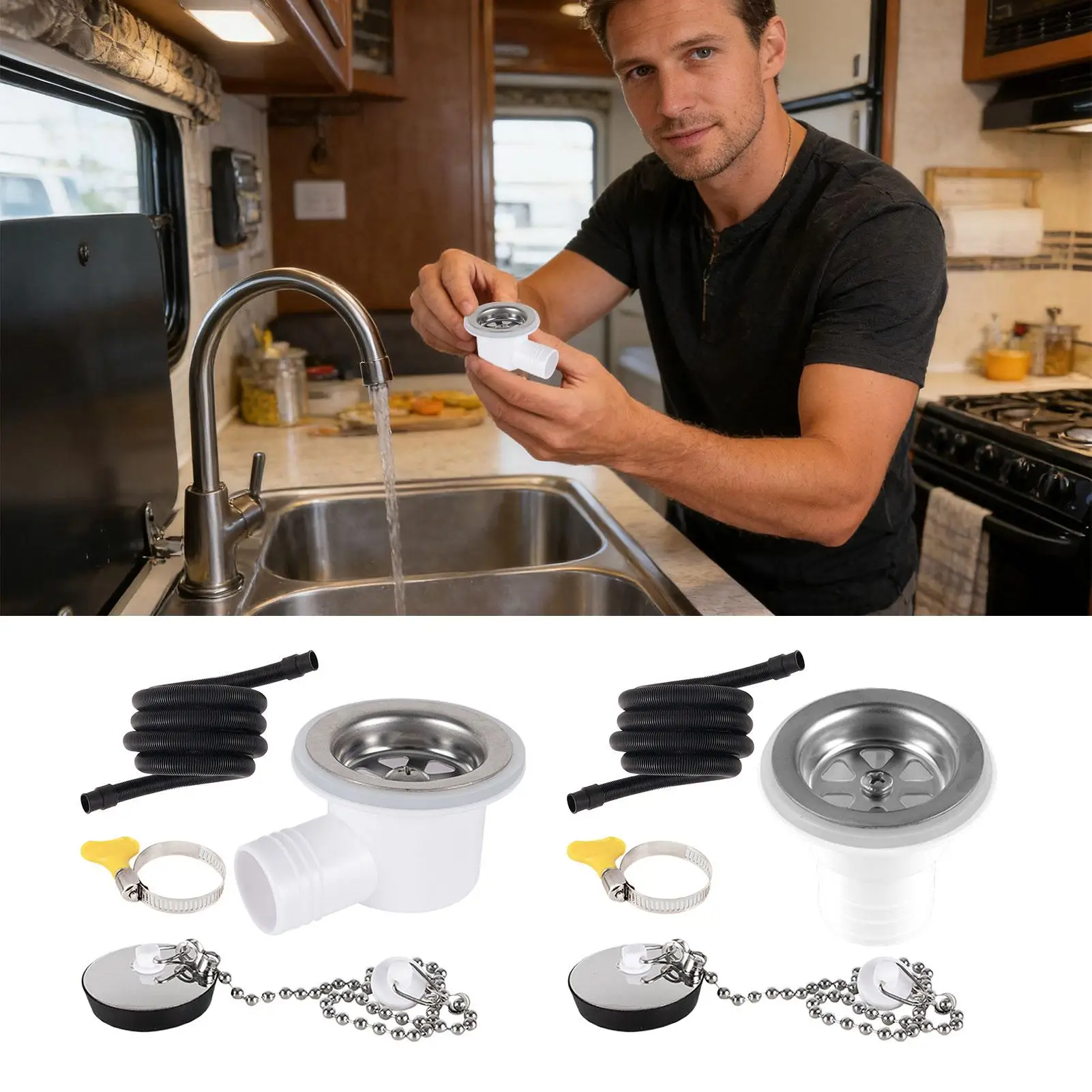

Sink Drain Angle Fitting Quick Connect Adapter Sink Waste Drain Plug Hole Angle Fitting With Tube For RV Boat Marine Repair