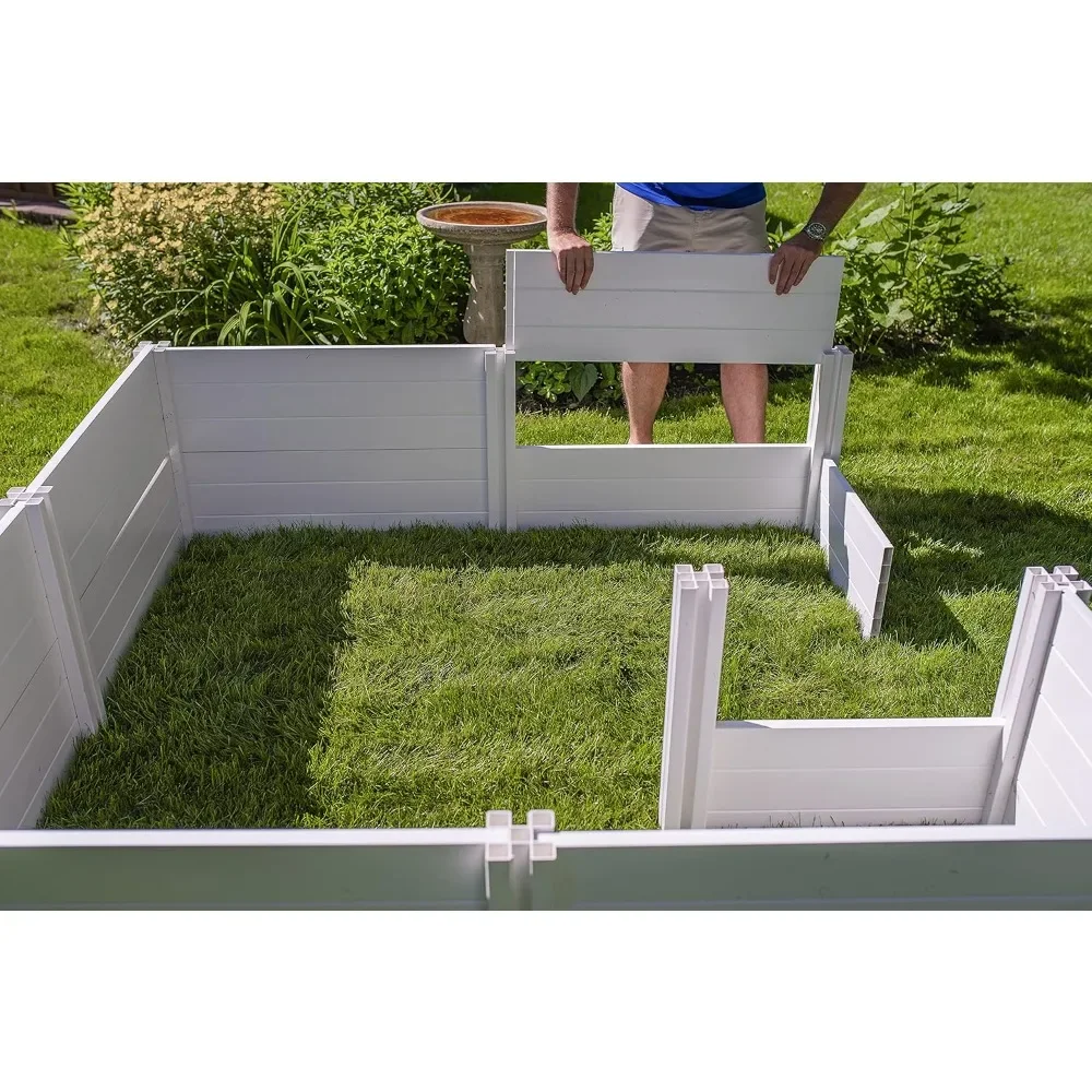 Raised Garden Bed, 6 Foot x 6 Foot x 22 inch White Vinyl Keyhole Garden with Composting Basket, BPA, Pthalate Free, White