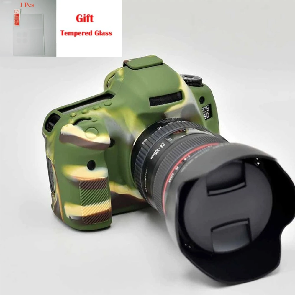 For Canon EOS 5D3 MarkIII  5D3 5Ds R Soft Silicone Armor single camera protective case rubber case + 1PCS Free Tempered Film