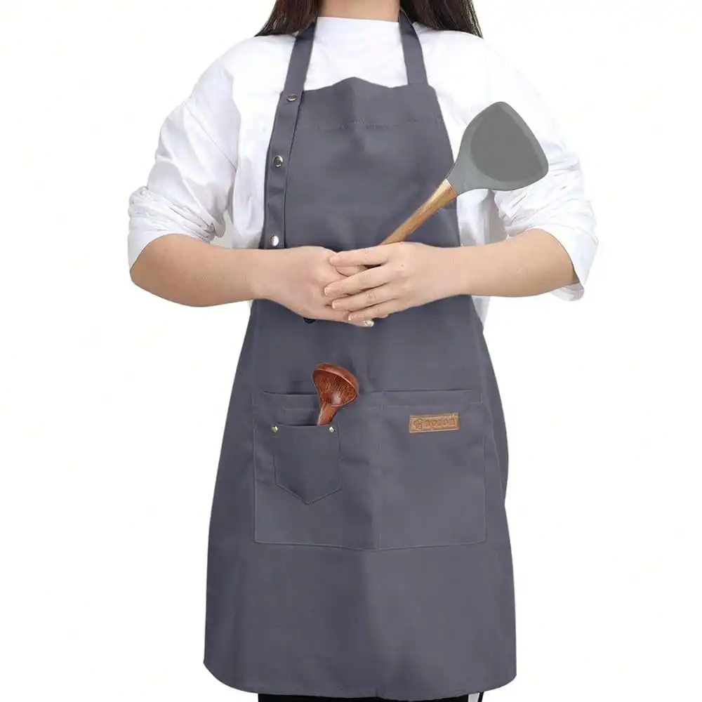 

Кухонный фартук CooFKing для женщин и мужчин с большими карманами, водонепроницаемый фартук из холщовой ткани для официантов, художников, поваров, серо-зеленый