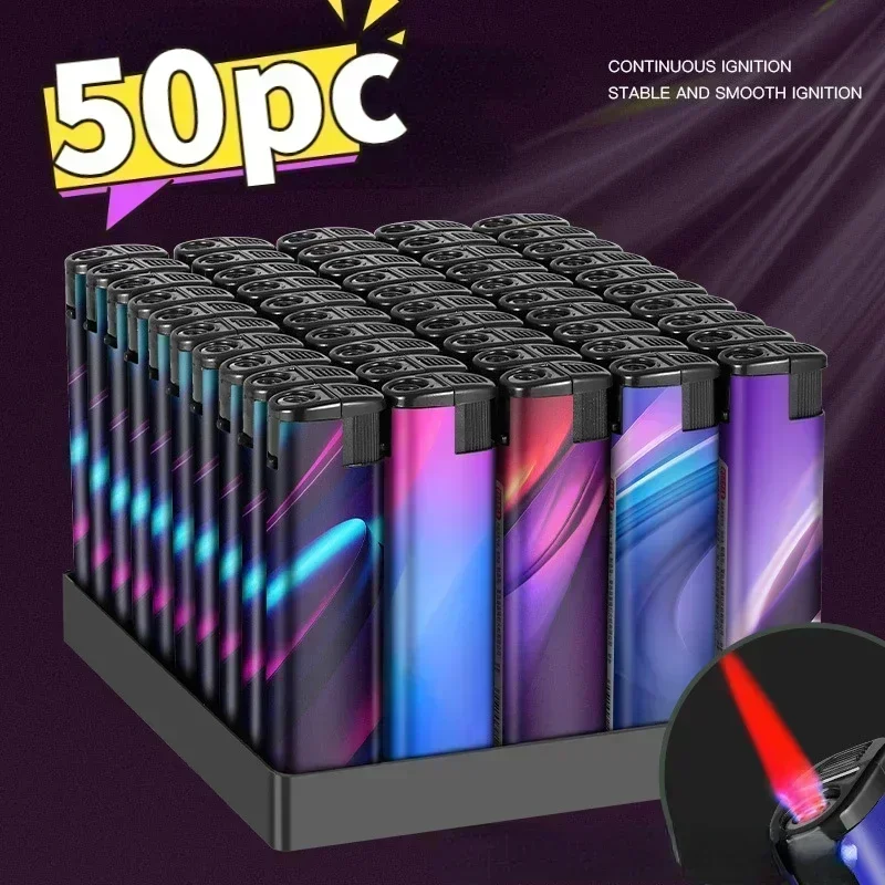 

2025 50PCS New support Customization Windproof Direct Injection Blue Flame Lighter,Cigarette Lighter Smoking Accessories,