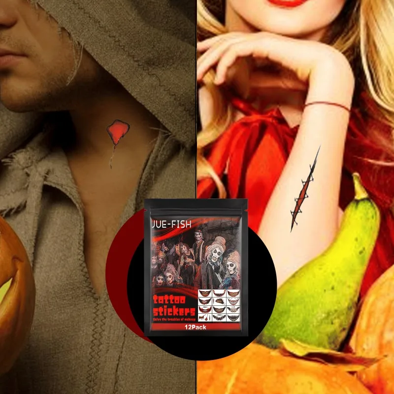 ملصقات وشم على شكل فم الهالوين، ملصقات تزيين حفلات الرعب، وشم مؤقت للعطلات، ملصقات ديكور الهالوين