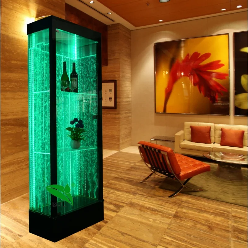 Customized-indoor bar furniture water bubble LED lighting wine cocktail whiskey display shelf rack cabinet with door