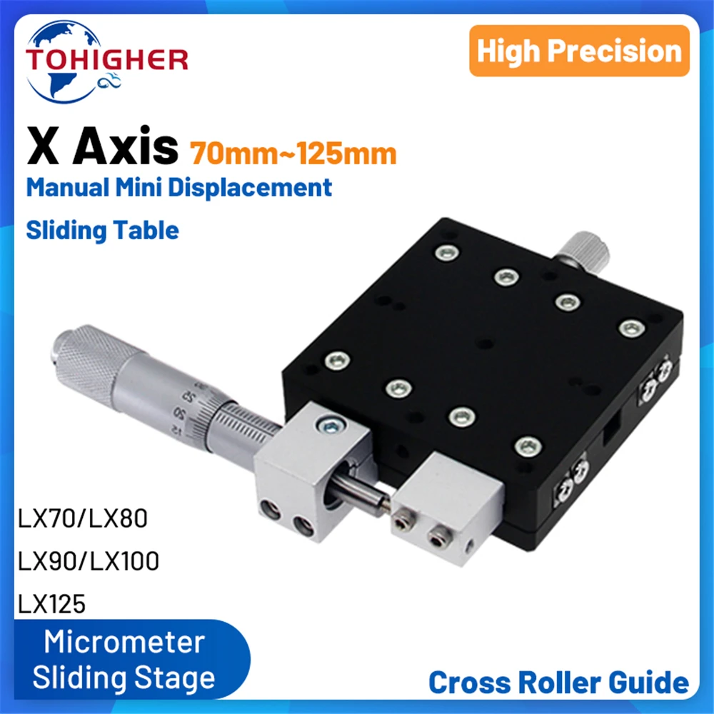 X Axis Knob Micrometer Sliding Stage Platform Manual Displacement Sliding Table LX70-L/LX80/LX90-L/LX100-L/LX125-L Guide Rail