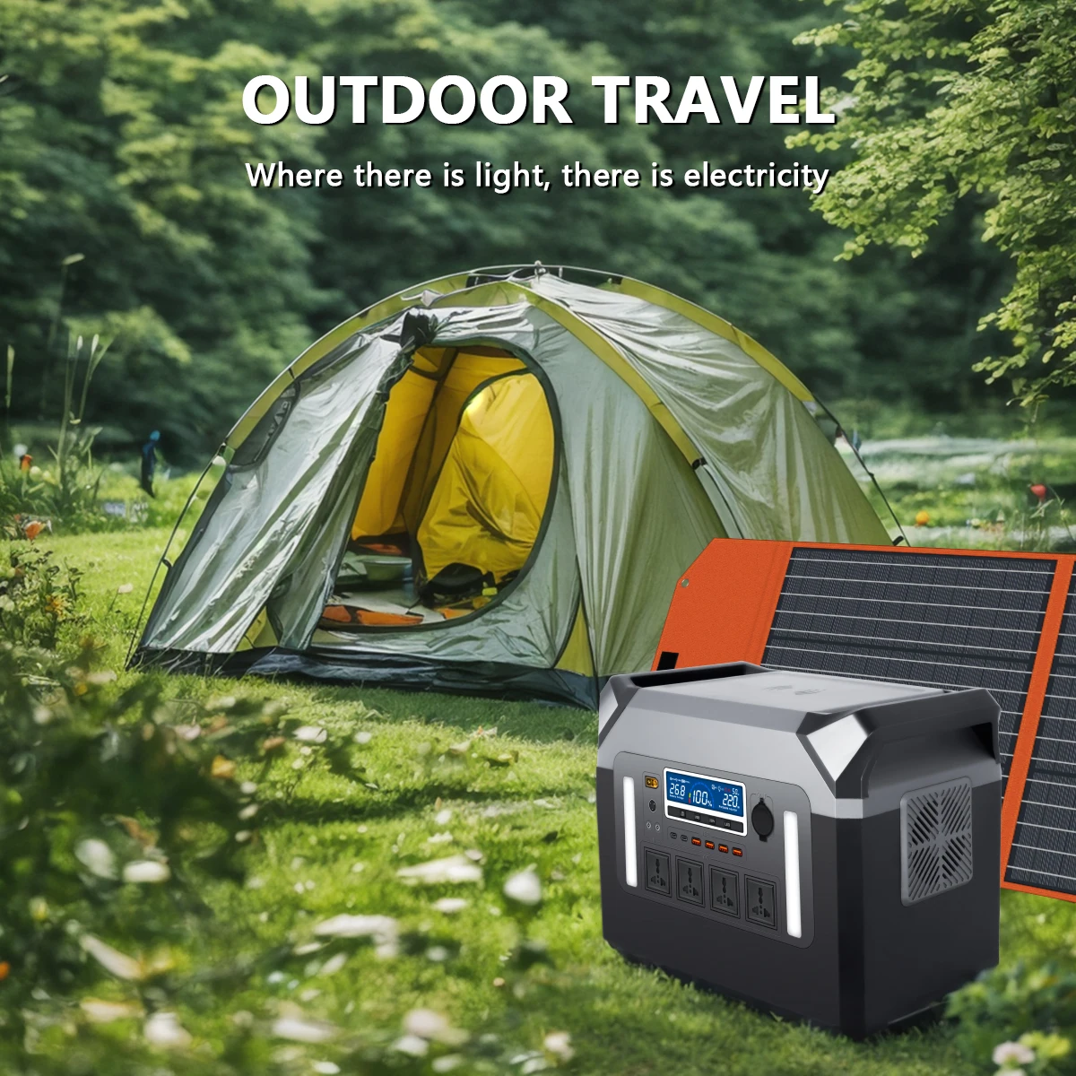 3000W Portable Power Station Solar Generator Lithium Ion Battery MPPT Pure Sine Wave Inverter - Car/AC Adapter