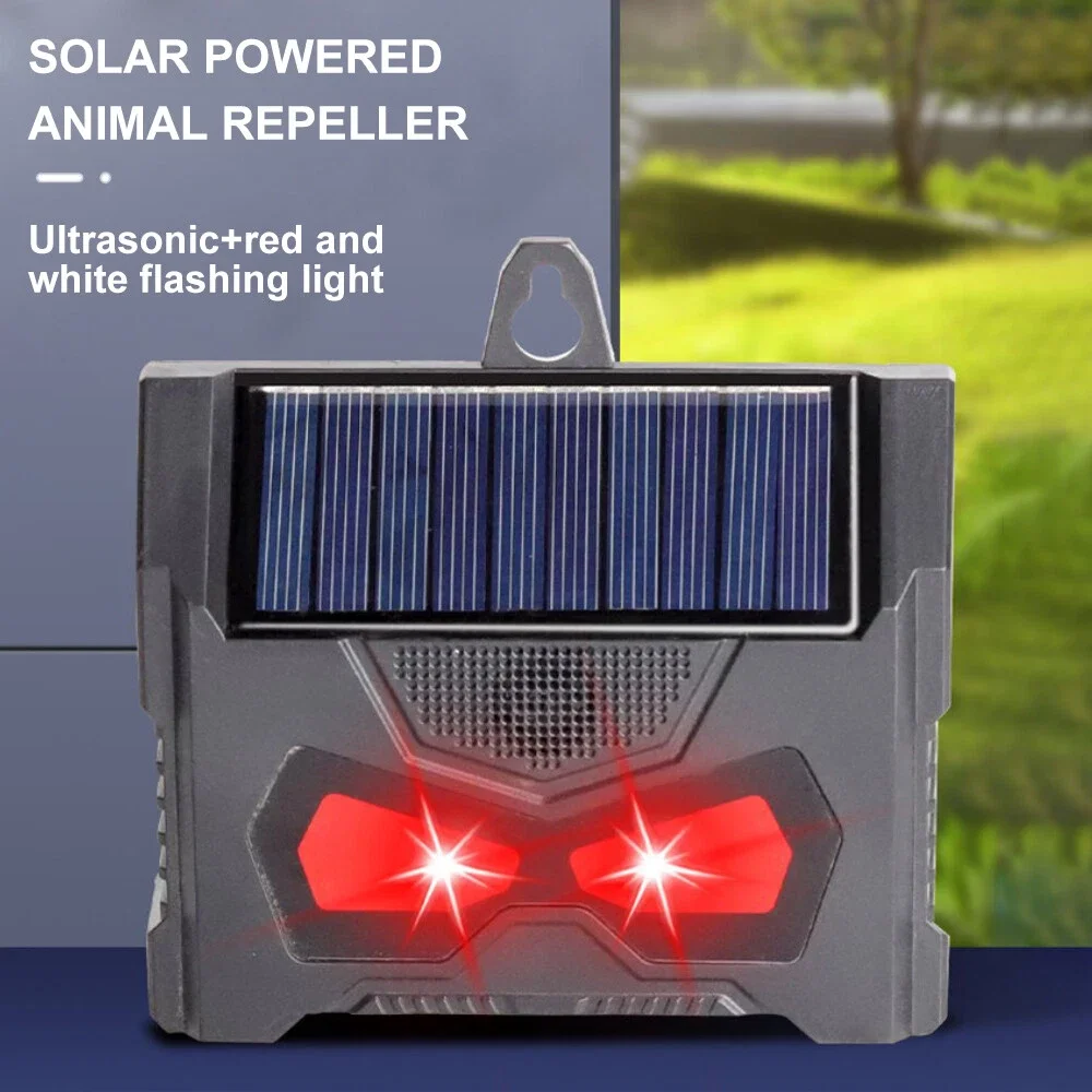 2 Stück solarbetriebene Tierabwehrgeräte mit roten und weißen LED-Blinklichtern, effektive Kontrolle für Hunde, Wiesel, Mäuse, Vögel, für den Außenbereich. – Detail 3