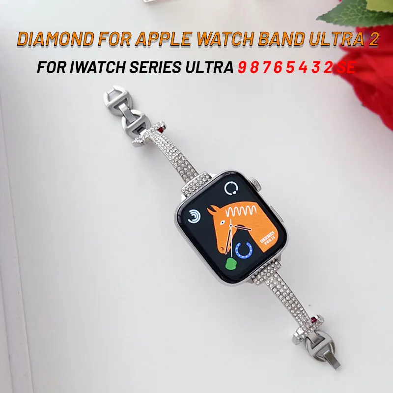 

Diamond D Bracelet for Apple Watch Band Ultra 2 49mm 45mm Jewelry Metals Strap For iwatch Series 7 9 8 6 5 4 3SE 41mm 44mm 40mm