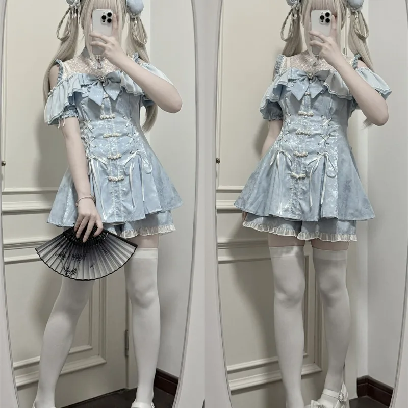 Design unico giapponese tinta unita Lolita Mine Series abiti in pizzo abiti set di abiti estivi in stile cinese prodotto in serie femminile