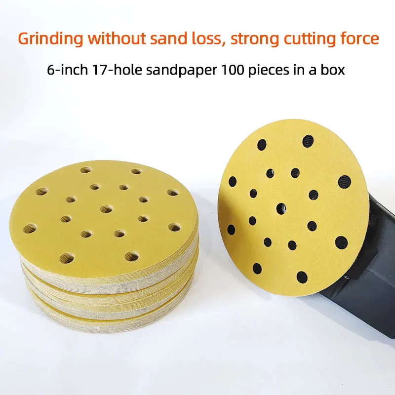 10pcs 6-inch 17-hole Dry Sanding Paper 150mm Flocking Self-adhesive Car Sanding Disc Sanding Paper 80-600grit