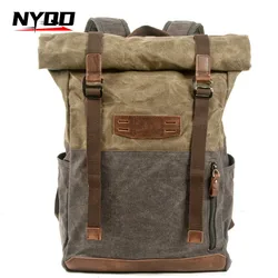 Men's Retro Bag Oil Wax Canvas Backpacks Outdoor Hiking Mountain Climbing Backpack School Backpack for College Students Mochila