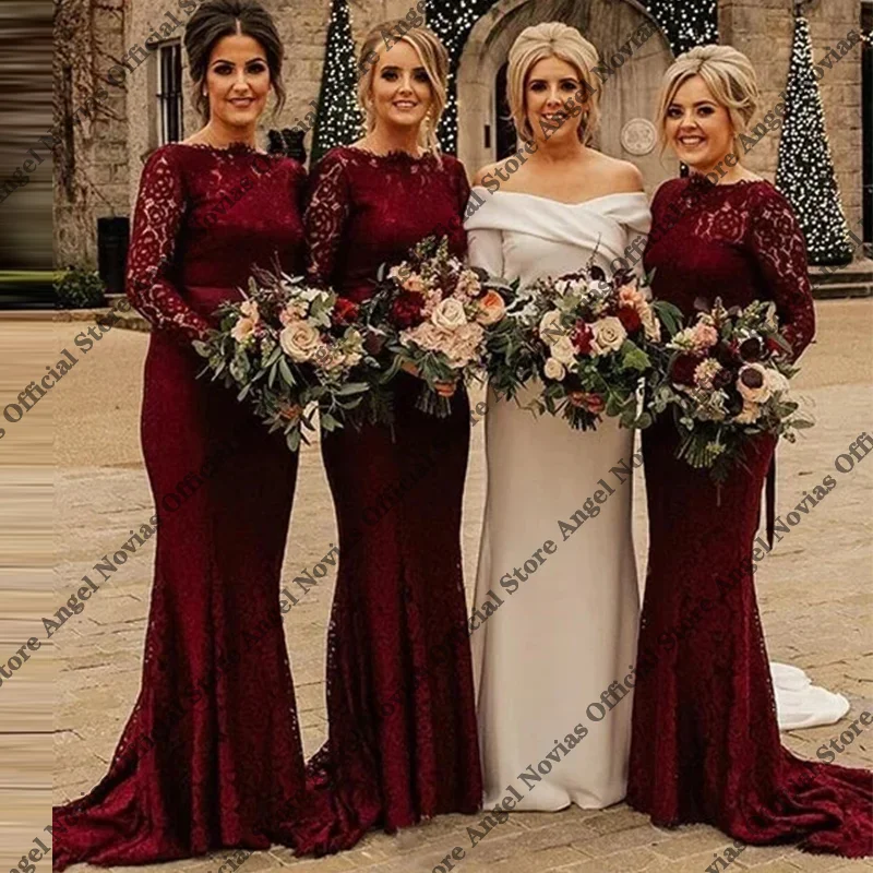 

Long Sleeves Burgundy Mermaid Bridesmaid Dresses 2026 Wedding Party Dresses vestido madrinhas casamento