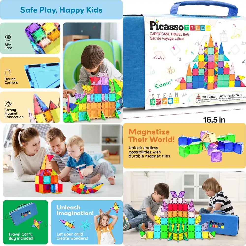 Set di giocattoli STEM con blocchi magnetici da 101 pezzi con contenitore per bambini dai 3 anni in su: kit di costruzione educativa per ragazzi e ragazze