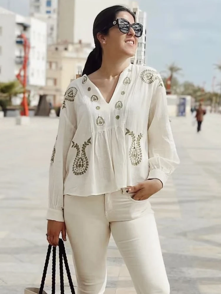 Vintage Women Embroidery Blouses 2023 Summer Fashion Ladies Loose Soft Cotton Top Vocation Female Chic Pullovers Casual