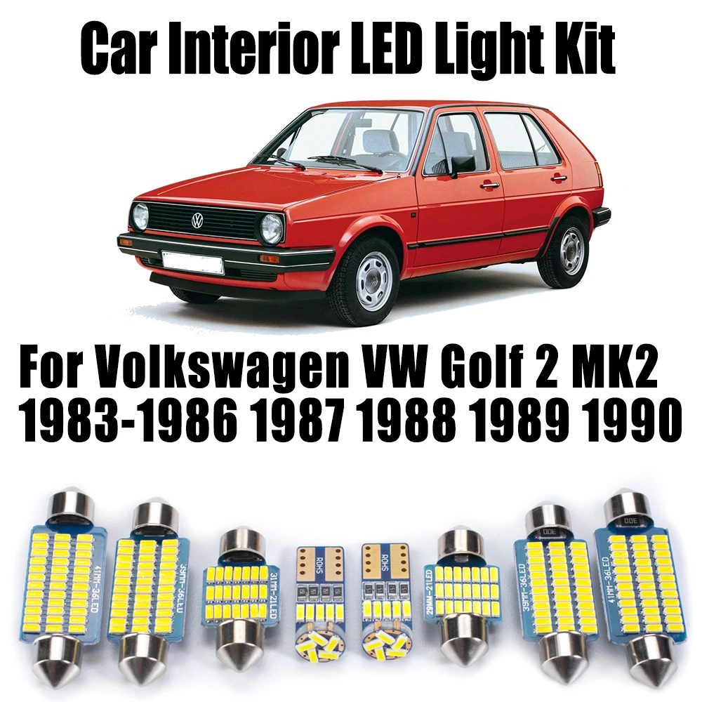 

9Pcs Canbus LED Interior Reading Light Dome Trunk Bulb Kit For Volkswagen VW Golf 2 MK2 1983-1988 1989 1990 Car Accessories