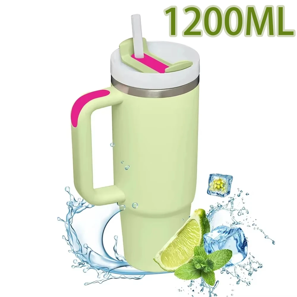 

Офисная чашка для воды большой емкости из нержавеющей стали 304, изолированная чашка на 40 унций, чашка для кофе, мороженого с ручкой, соломенная вакуумная бутылка