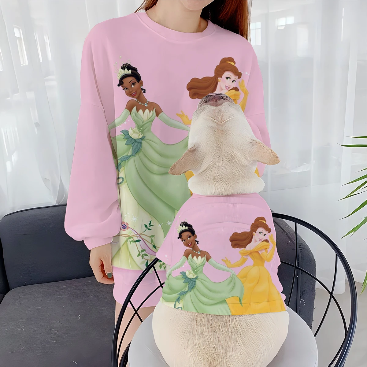 New Pet Clothes Dog Clothes Parent-child Clothes Autumn and Winter Women's Pullover Disney Princess Tiana Print