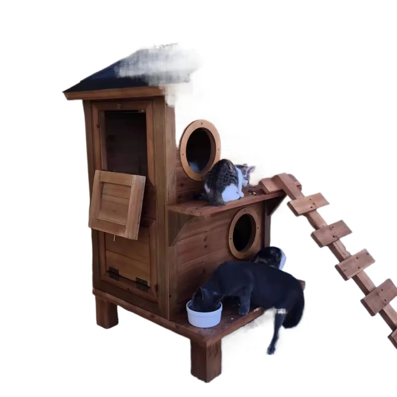 

Outdoor house indoor and outdoor cat house villa, double-layer solid wood household universal summer heatstroke cat nest